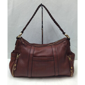 Cole Haan Burgundy Pebbled Leather Zipper Pockets Hobo Shoulder Bag